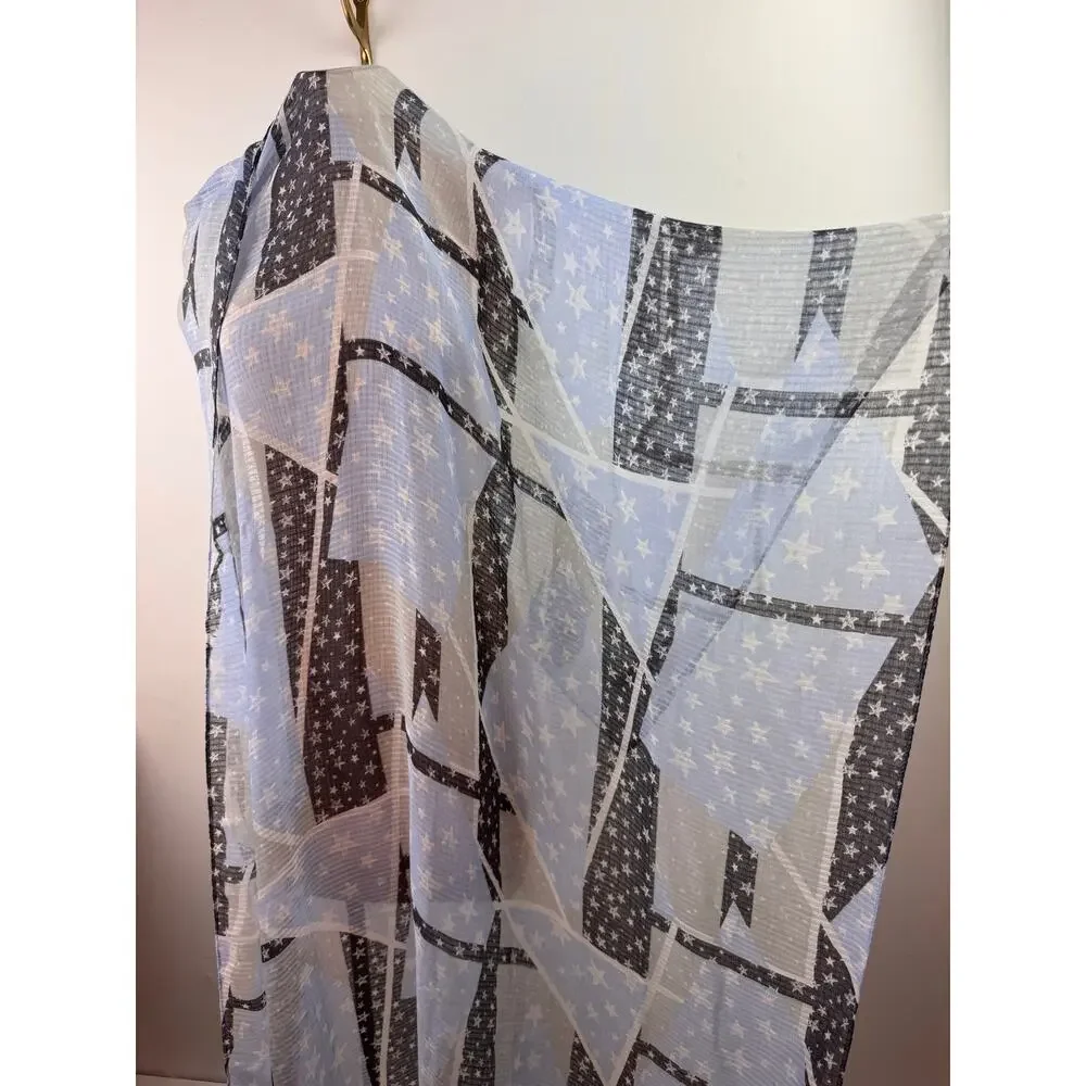 Seed Heritage Blue Black White Scarf/Wrap Shawl Star Striped Around Neck